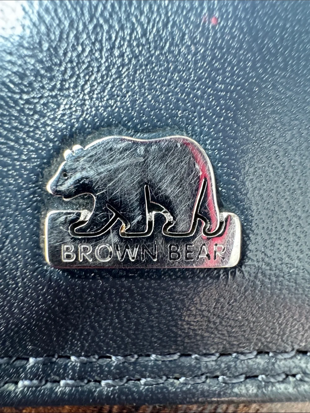 Brown Bear Navy Leather Key & Card Holder with Silver Bear Emblem